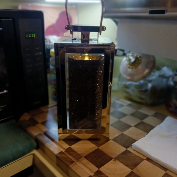 Silver and leather  handle latern 10x6 - Picture 3 of 3